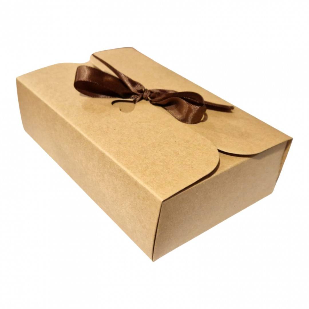 Set 12 Cutii Kraft cu Autoformare și Fundita Maro Inclusa, 17.5x11.5x5 cm