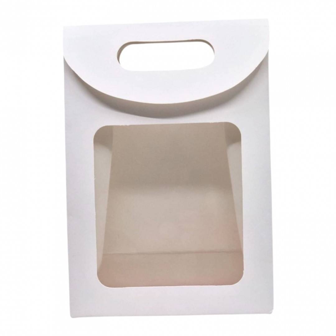 Set 12 Pungi Premium din Carton Alb cu Fereastra, Maner Decupat și Inchidere cu Arici, 27x19x9 cm