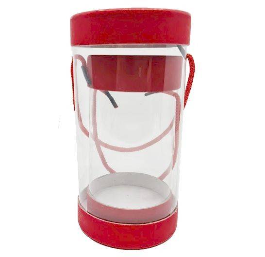 Set 2 Cutii cilindrice Transparente Cu snur rosu, Cutie Pentru Flori De Sapun, Esarfe Cu Martisor, Mici Decoratiuni