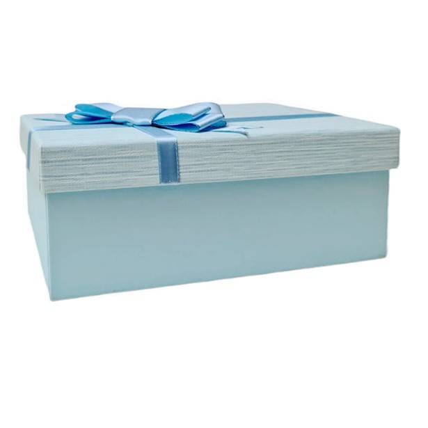 set 3 cutii cadou in forma dreptunghiulara, fundita din satin cu margine argintata, albastru 17.5-22.5 cm