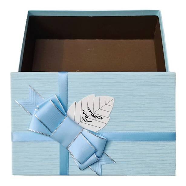 set 3 cutii cadou in forma dreptunghiulara, fundita din satin cu margine argintata, albastru 17.5-22.5 cm