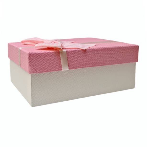 set 3 cutii cadou in forma dreptunghiulara, fundita textila cu dungulite, crem cu capac roz 17.5-22.5 cm