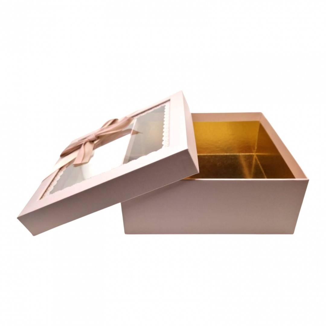 Set 3 Cutii Cadou Rose Gold cu Fereastra Dantelata și Funda Asortata