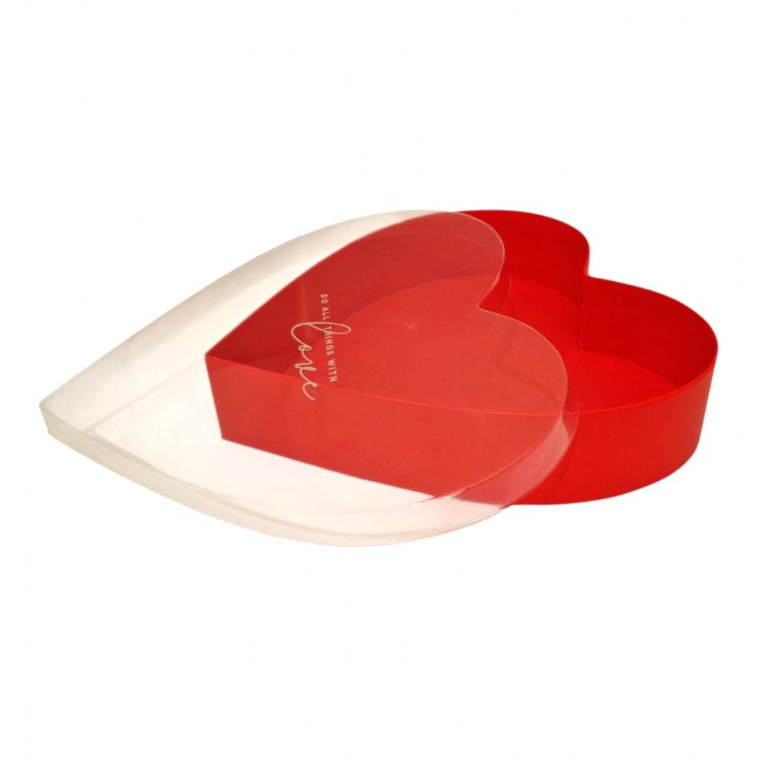 Set 3 Cutii în Formă de Inimă cu Capac Transparent „Do all things with love”, Rosu