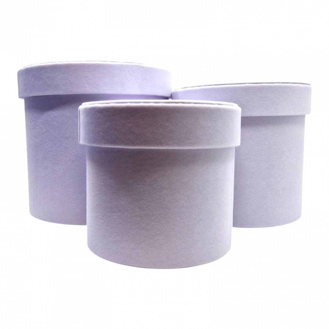 Set 3 cutii rotunde din catifea pentru flori si cadouri, alb