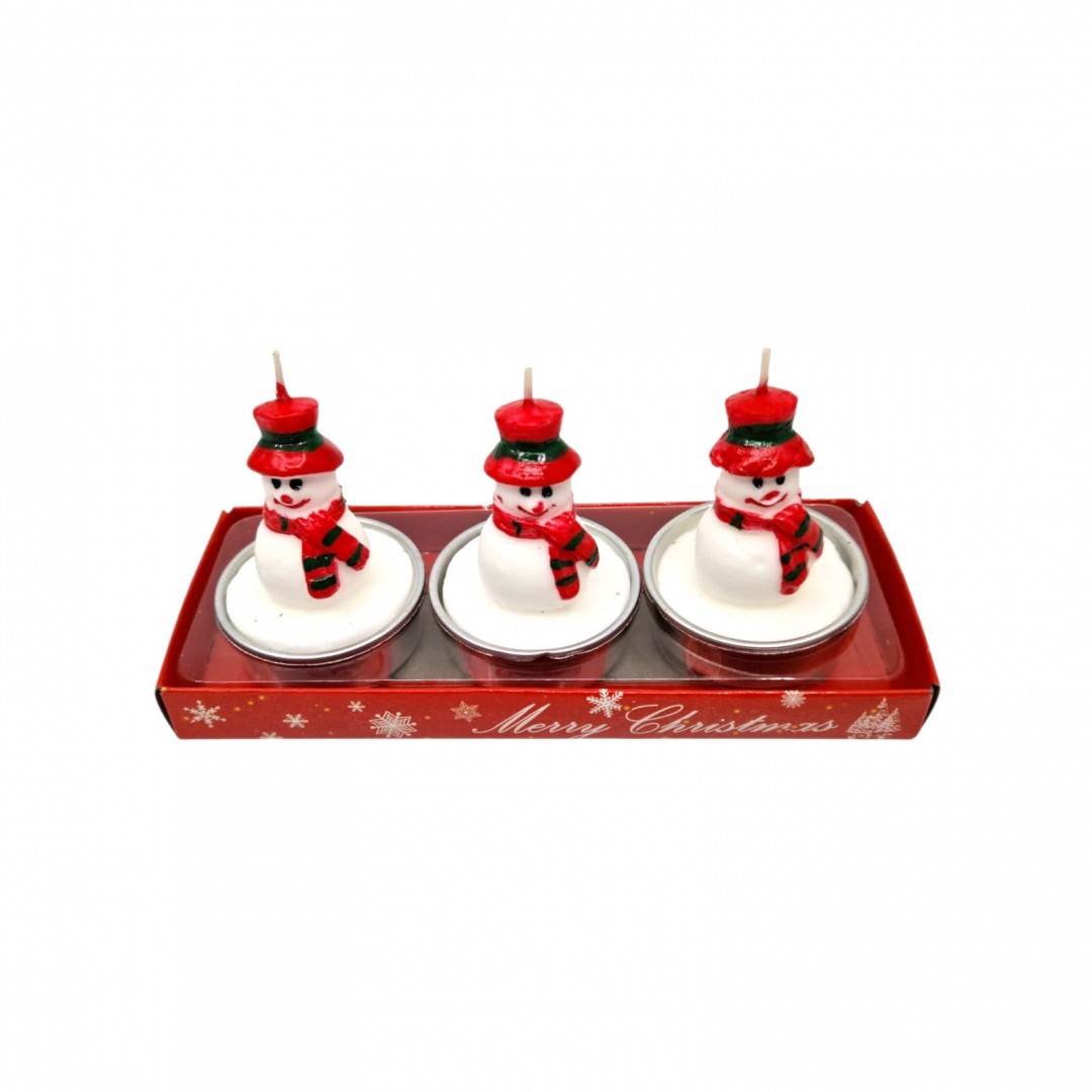Lumanari decorative pentru Craciun, set 3 buc, om de zapada