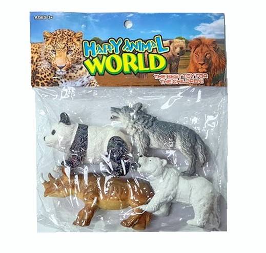 set 4 animale salbatice, urs polar, lup, panda, rinocer, 11-14 cm