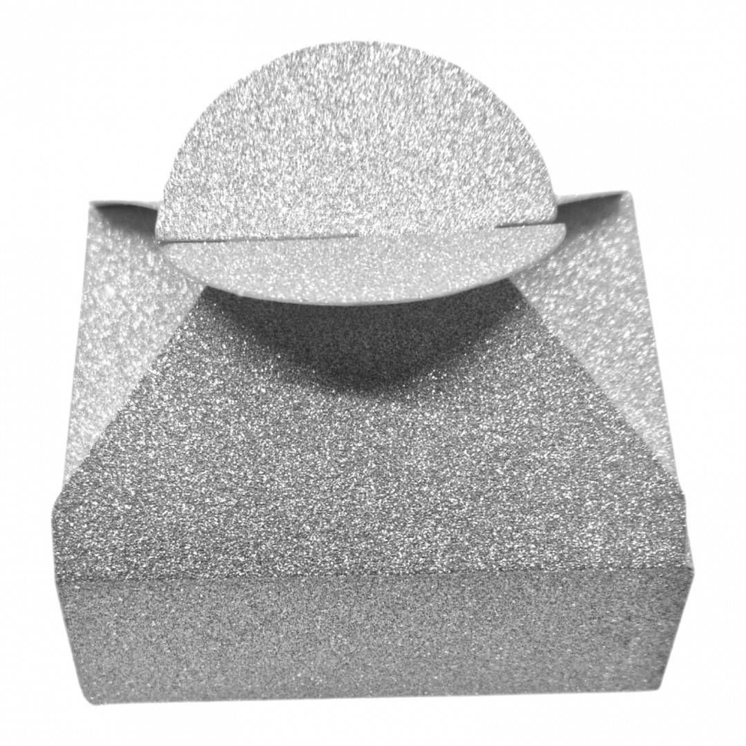 Set 4 Cutii Cadou cu Sclipici, 7.5x6.2x3 cm, Argintiu