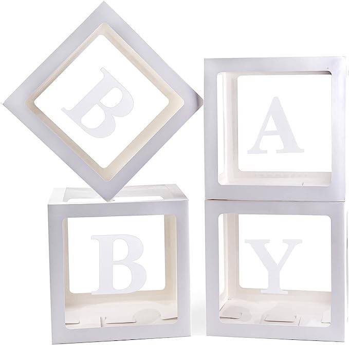 set 4 cutii transparente, BABY, 30x30 cm, alb