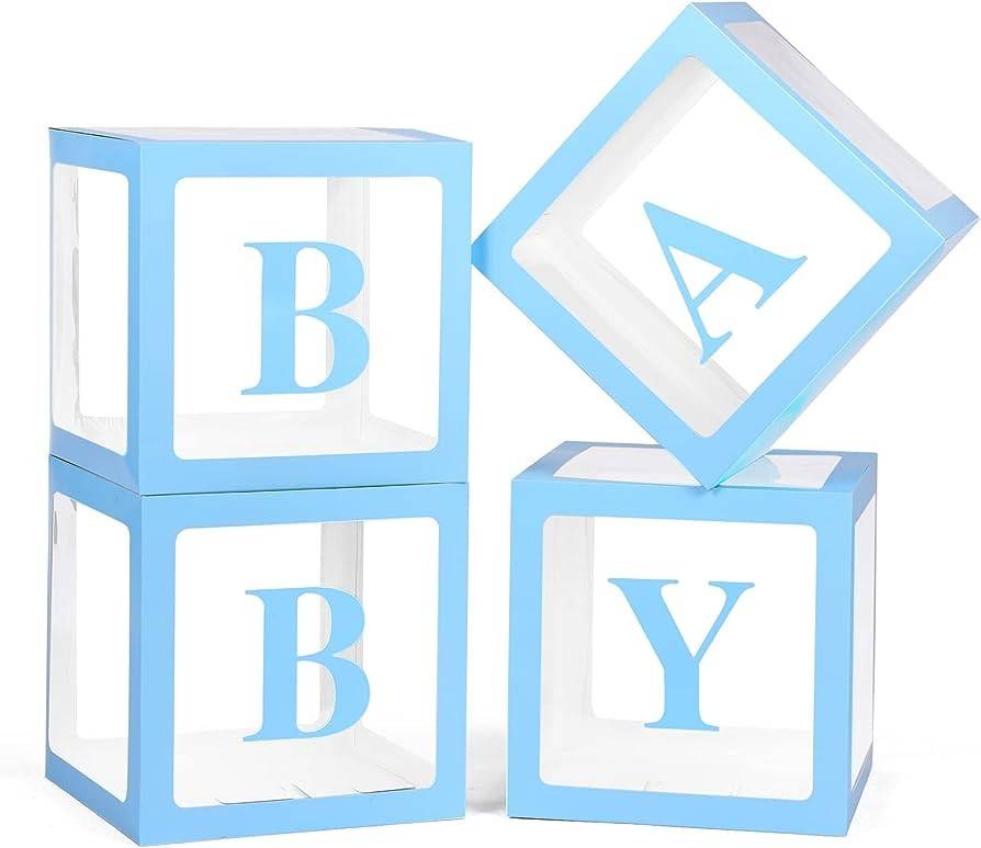 set 4 cutii transparente, BABY, 30x30 cm, bleu