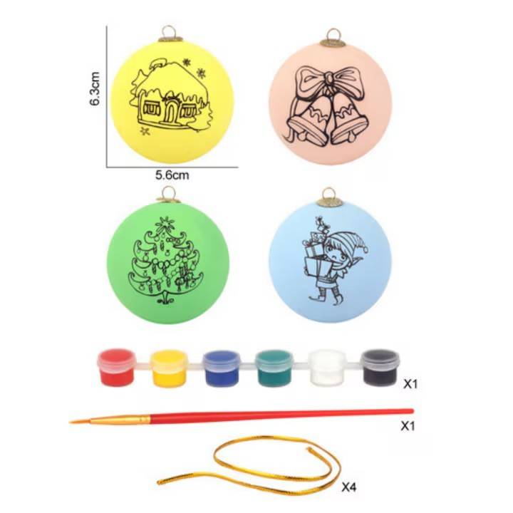 Set 4 globuri de Craciun pentru colorat, creeaza-ti propriile decoratiuni magice