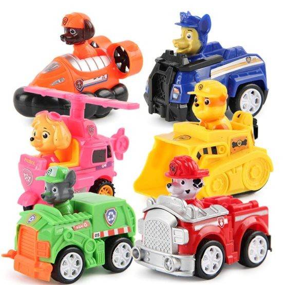 set 6 catei eroi cu masini, figurine detasabile