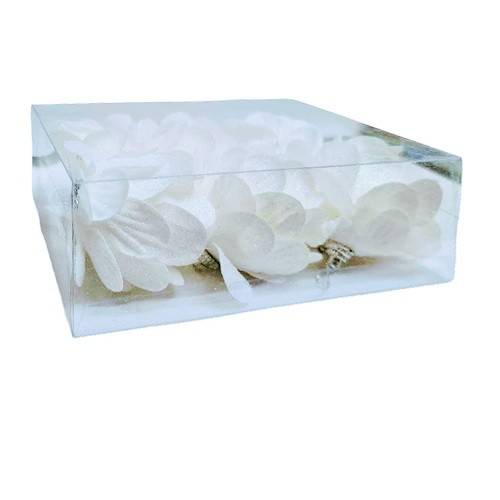 decoratiune Craciun, set 6 globuri, floare alba cu sclipici, 7 cm