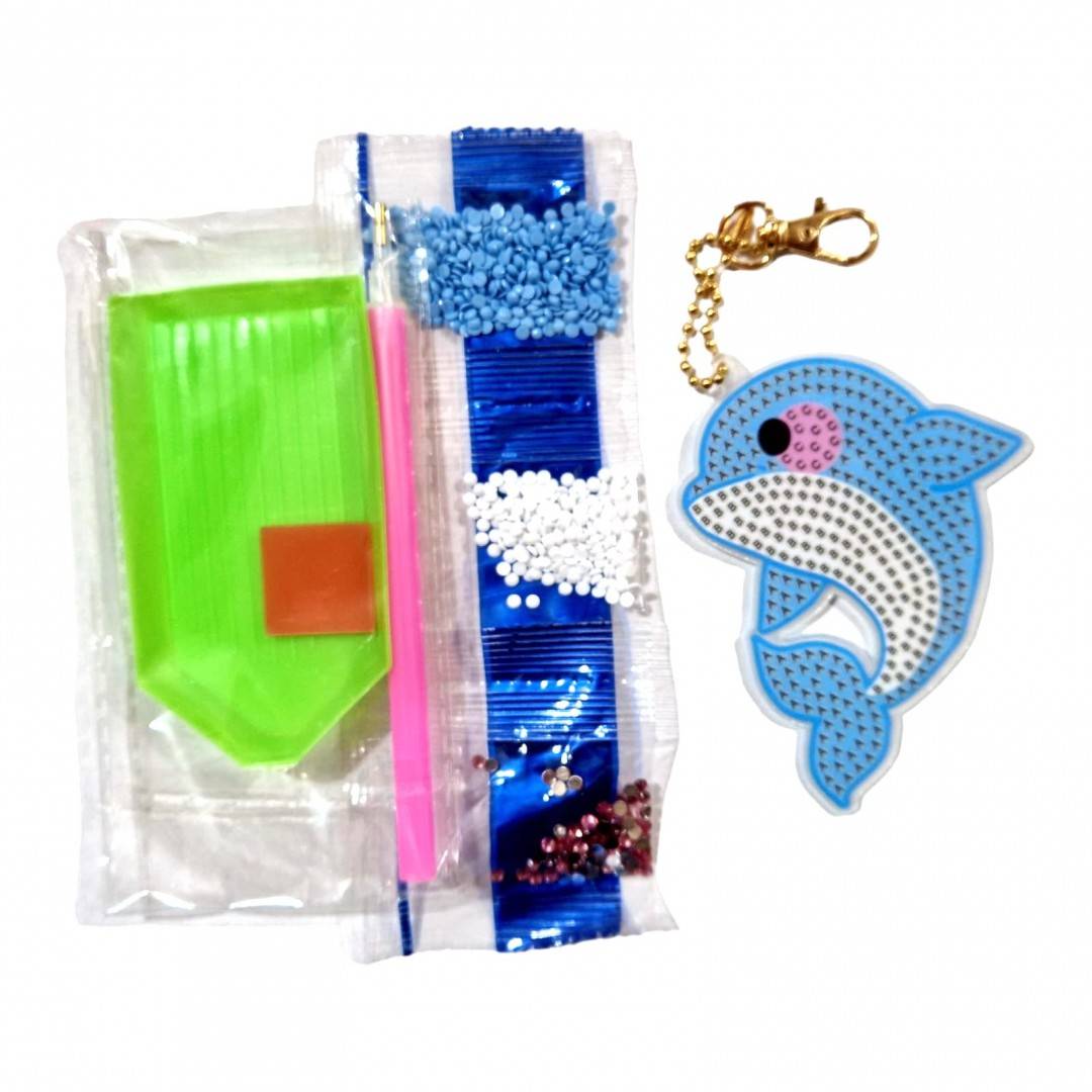 set creativ de pictura cu diamante, breloc delfin, 8x7 cm