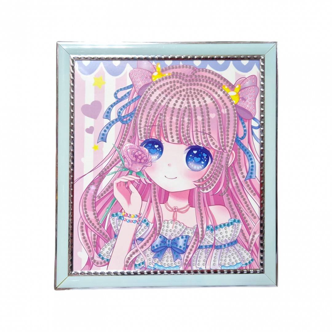 Set creativ de pictura cu diamante, tablou fetita 18x20 cm