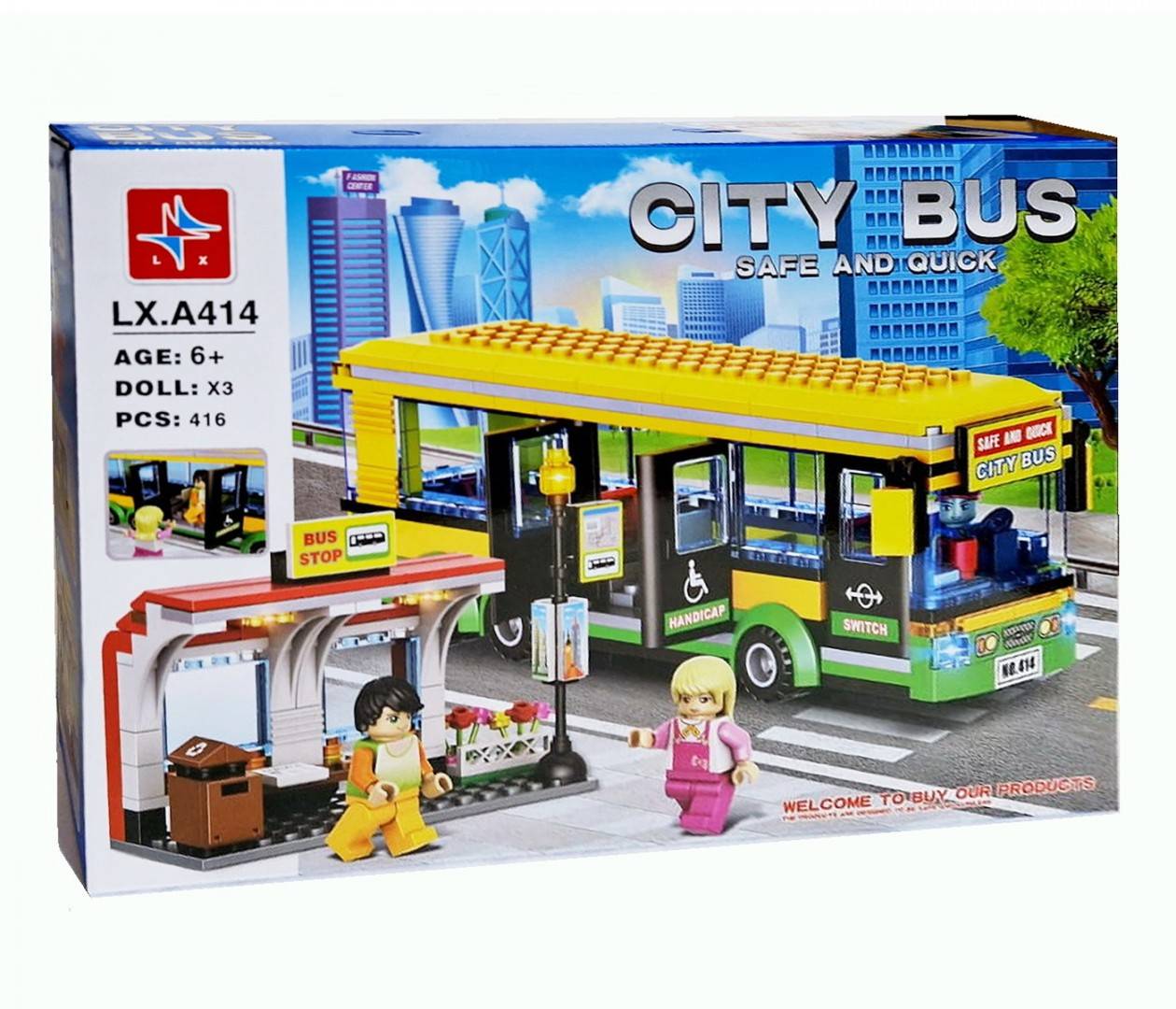 set de constructie, autobuz cu statie auto si 3 figurine, 416 piese
