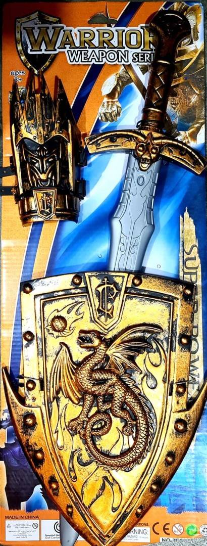 set luptator medieval, sabie cu scut si armura, 57x22 cm