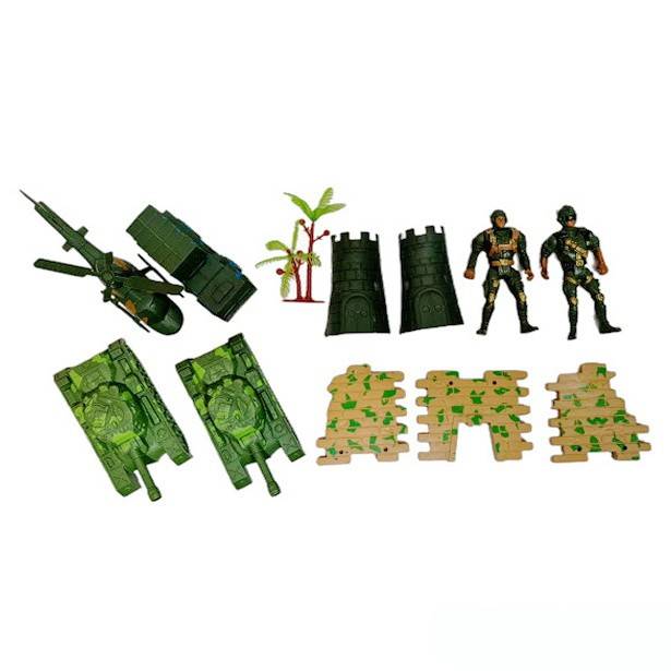 set militar cu harta, soldati si vehicule militare, 12 piese, verde
