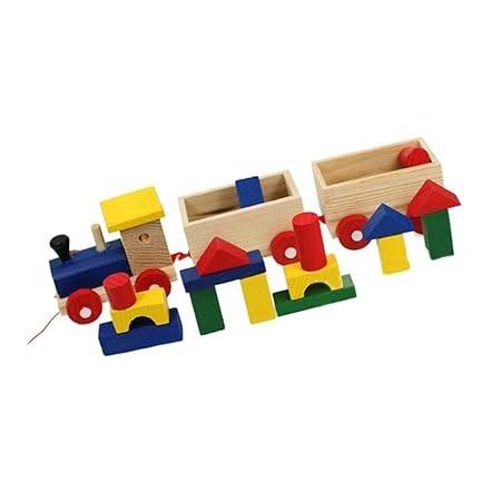 Trenulet din lemn cu forme geometrice colorate
