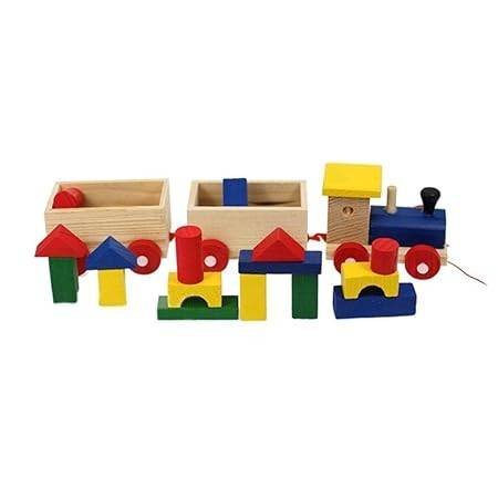 Trenulet din lemn cu forme geometrice colorate