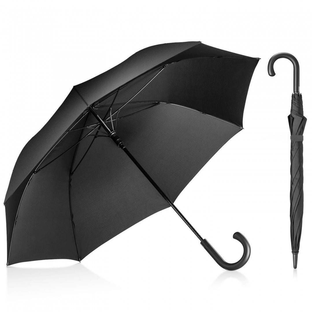 umbrela baston automata, cu spite duble, neagra, articulatii anti-vant