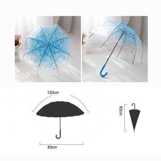 umbrela transparenta in forma de cupola, imprimeu floral, 83 cm, albastru