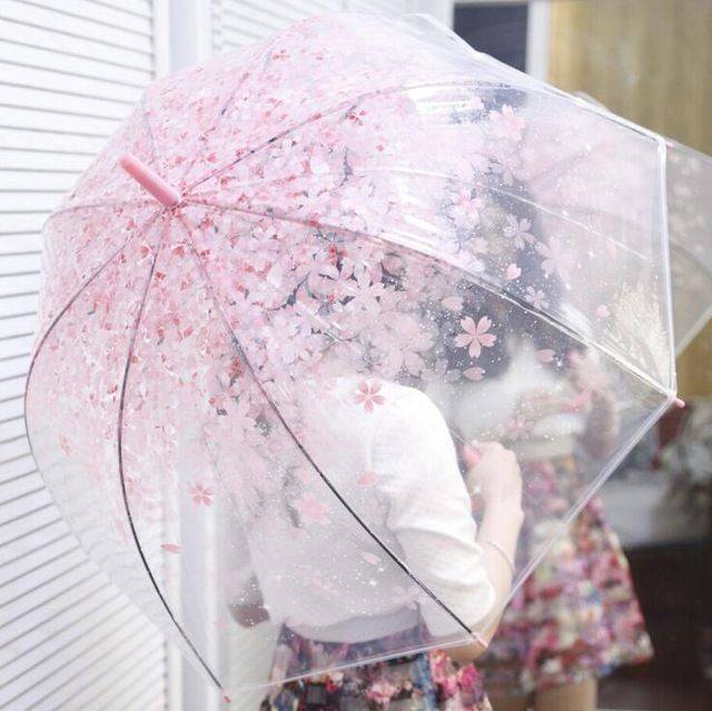 umbrela transparenta in forma de cupola, imprimeu floral, 83 cm, roz