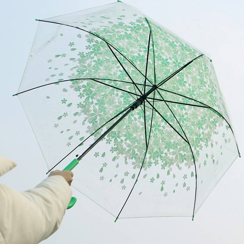 umbrela transparenta in forma de cupola, imprimeu floral, 83 cm, verde