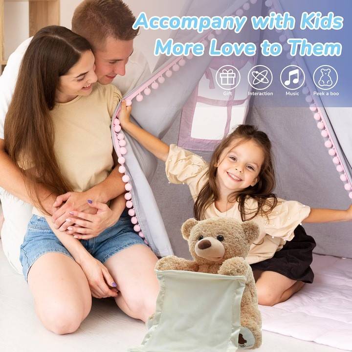 Ursulet Interactiv Cucu-Bau din Plus cu Paturica, 25 cm