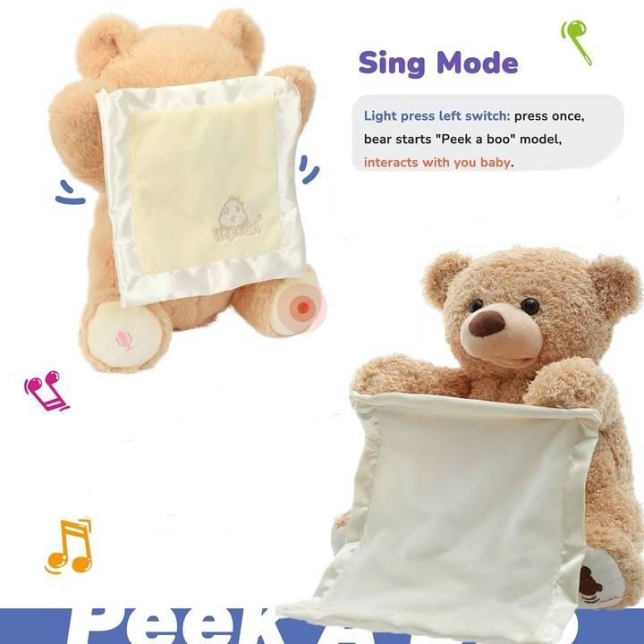 Ursulet Interactiv Cucu-Bau din Plus cu Paturica, 25 cm