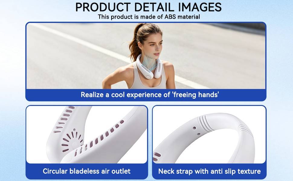 Ventilator Portabil pentru Gat, FaraPale, Incarcare USB, 3 Viteze, Ultra-Silentios, Negru