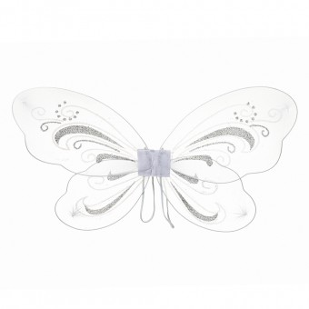 aripi de fluture pe cadru metalic modelabil, alb cu sclipici argintiu