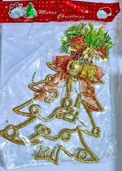 decoratiune Craciun pentru usa, brad auriu, 27 cm
