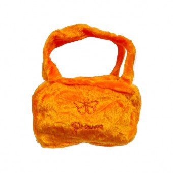 geanta textila cu fermoar, poseta din plus cu broderie, 21x12x7 cm, portocaliu