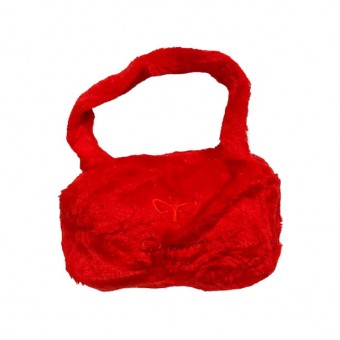 geanta textila cu fermoar, poseta din plus cu broderie, 21x12x7 cm, rosu