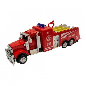 masina metalica, macheta camion cu 6 roti, pompieri cu furtun, rosu, 14 cm
