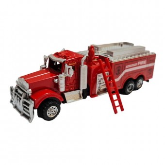 masina metalica, macheta camion cu 6 roti, pompieri cu scara pentru urgente, rosu, 14 cm