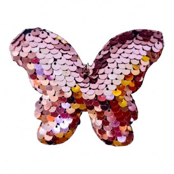 set 20 brelocuri, fluture textil cu paiete, nuante de roz, 9x7 cm