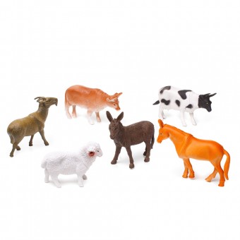 set 6 figurine animale domestice, vaca, bivol, oaie, cal, magar, tap, 11-14 cm