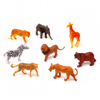 set 8 animale salbatice, urs, leu, leoaica, girafa, zebra, elefant, tigru, leopard, 7-11 cm