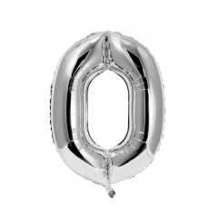 balon din folie metalizata, argintiu, 80 cm, cifra 0