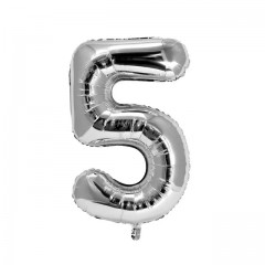 balon din folie metalizata, argintiu, 80 cm, cifra 5