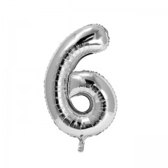 balon din folie metalizata, argintiu, 80 cm, cifra 6