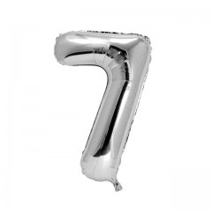 balon din folie metalizata, argintiu, 80 cm, cifra 7