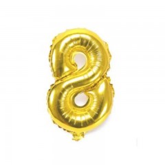 balon din folie metalizata, auriu, 40 cm, cifra 8