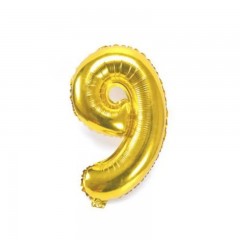 balon din folie metalizata, auriu, 40 cm, cifra 9