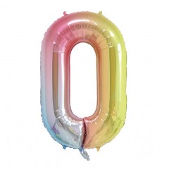 balon din folie metalizata, curcubeu, 40 cm, cifra 0