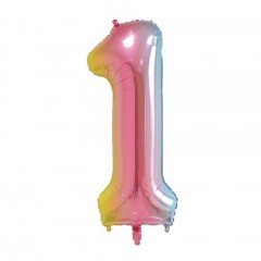 balon din folie metalizata, curcubeu, 40 cm, cifra 1