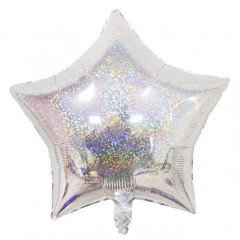 balon in forma de stea, cu efect holografic, 45 cm, argintiu