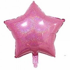 balon in forma de stea, cu efect holografic, 45 cm, roz